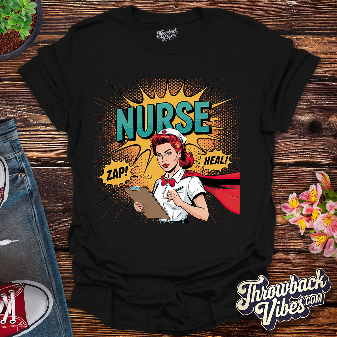 Retro Comic Nurse Hero T-Shirt