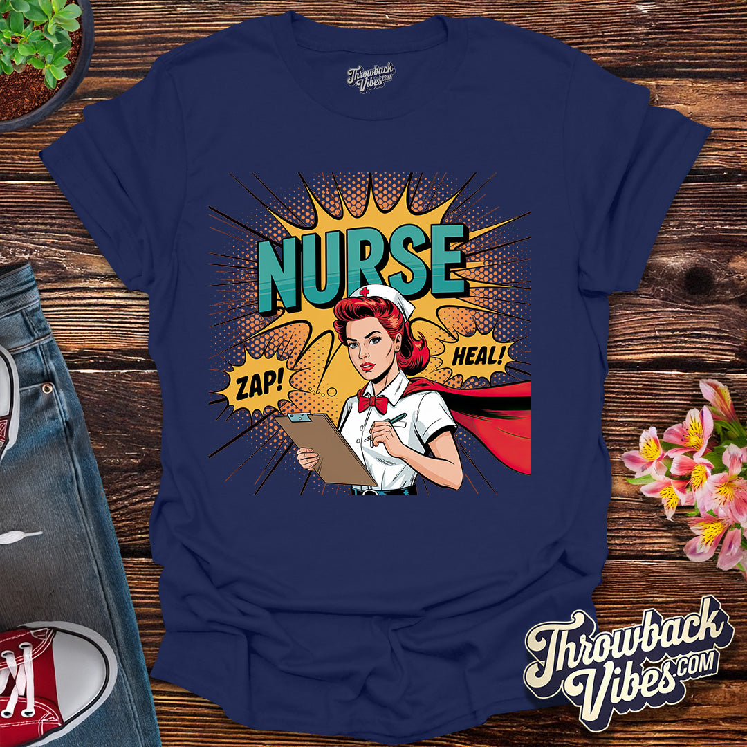 Retro Comic Nurse Hero T-Shirt