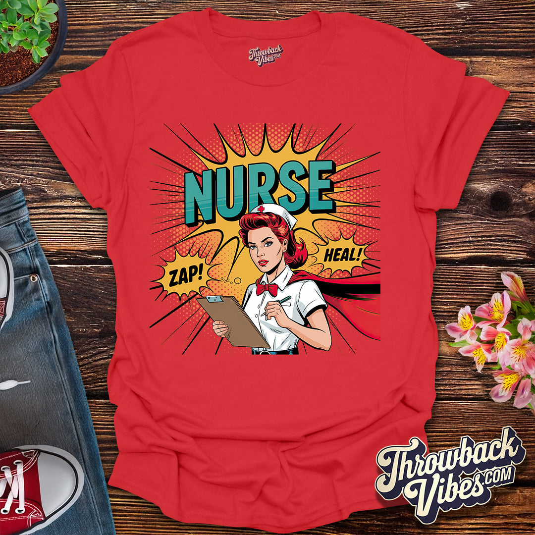 Retro Comic Nurse Hero T-Shirt