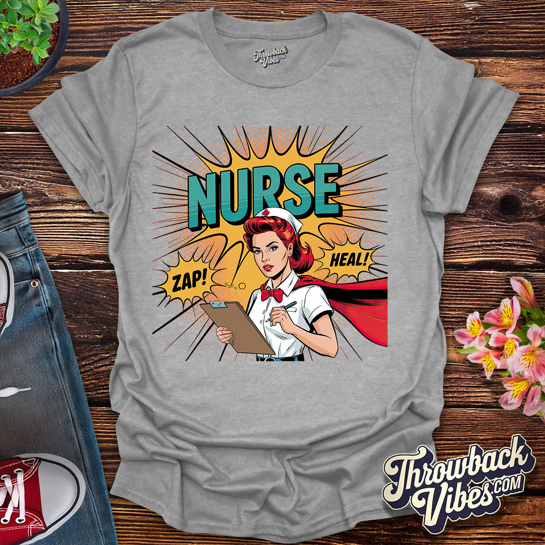 Retro Comic Nurse Hero T-Shirt