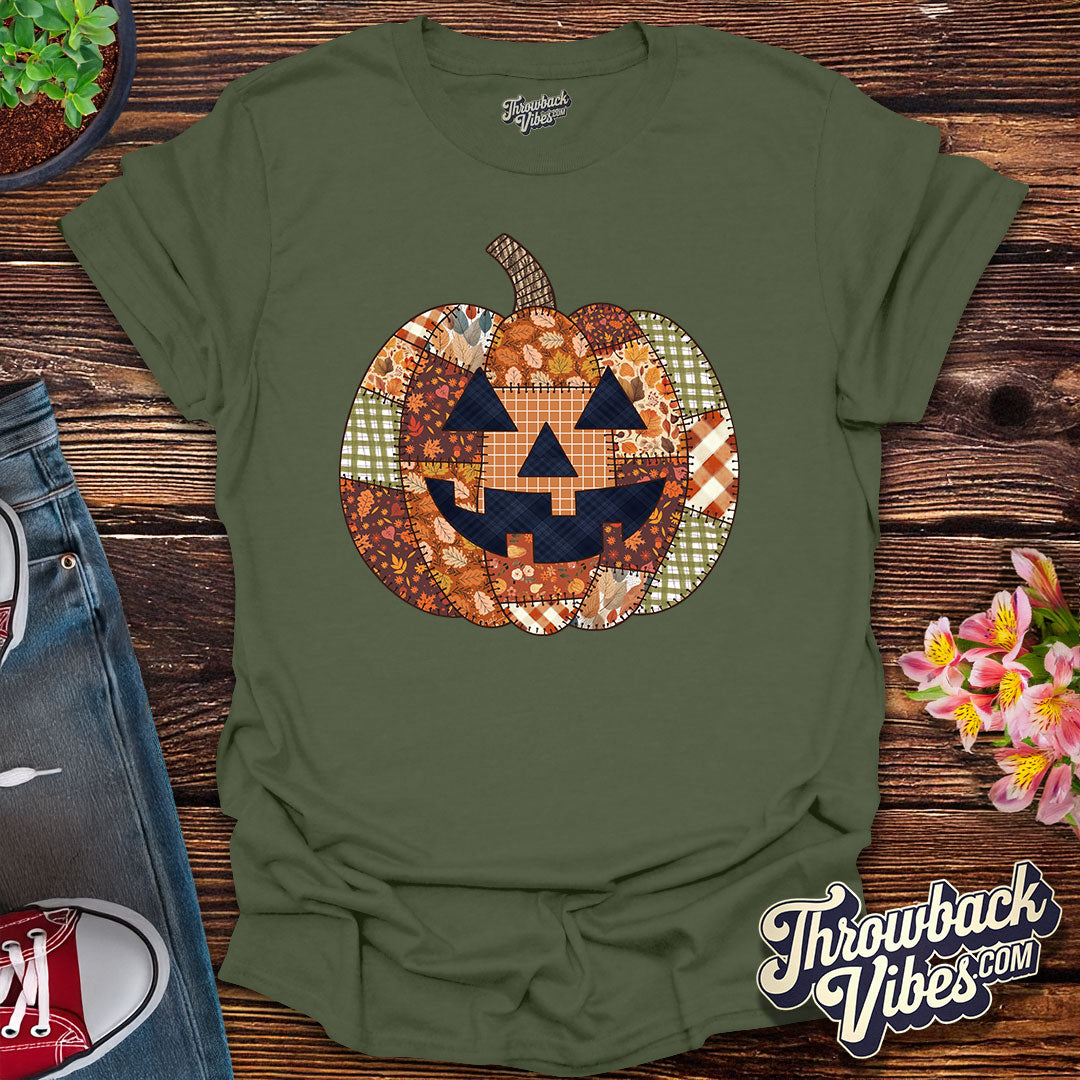 Patchwork Pumpkin β Retro Fall T-Shirt