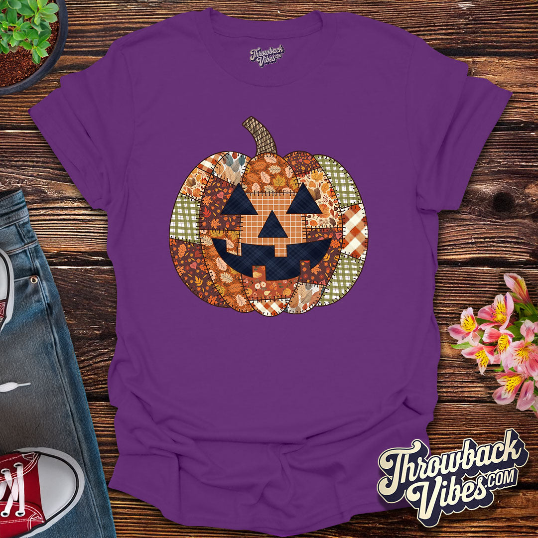 Patchwork Pumpkin β Retro Fall T-Shirt