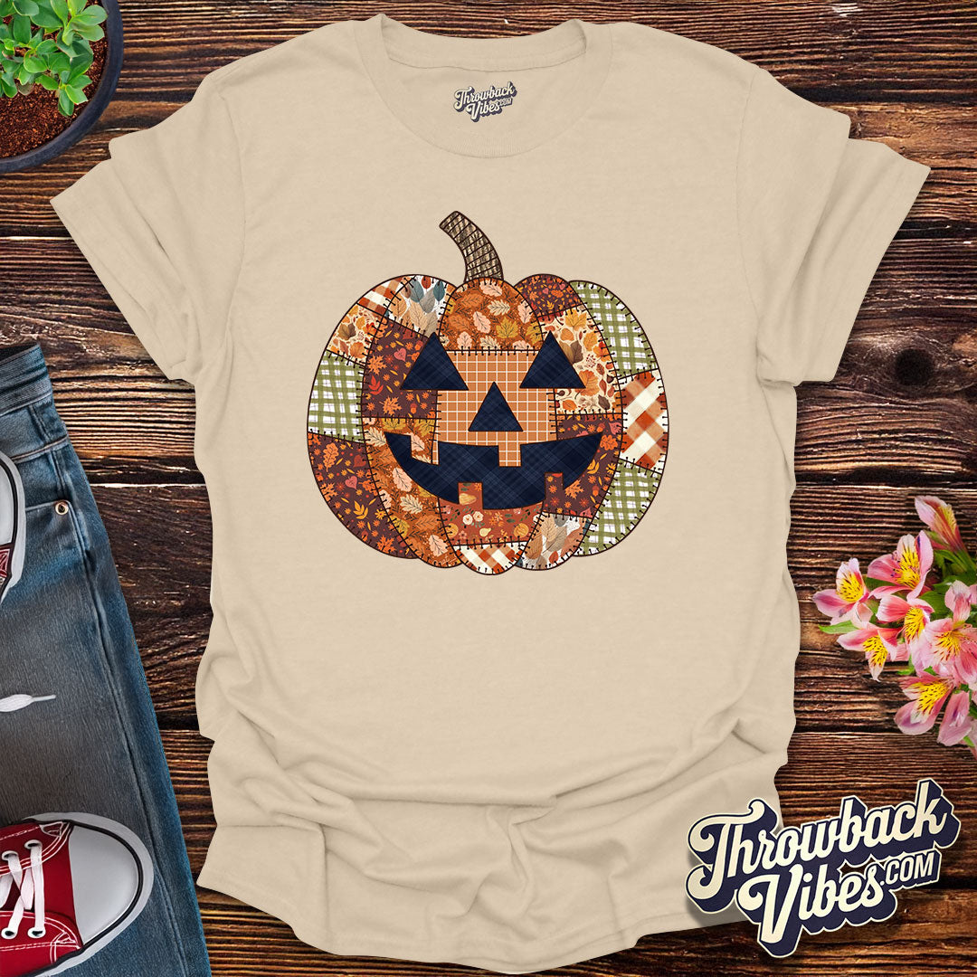 Patchwork Pumpkin β Retro Fall T-Shirt