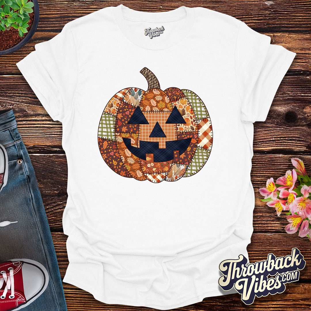 Patchwork Pumpkin β Retro Fall T-Shirt
