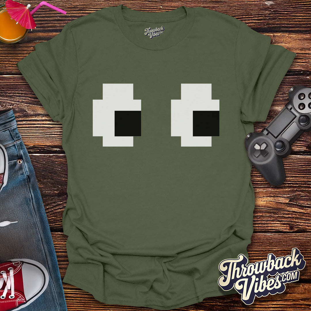 80s 8-Bit Pixel Eyes Gamer Style T-Shirt - Throwbackvibes