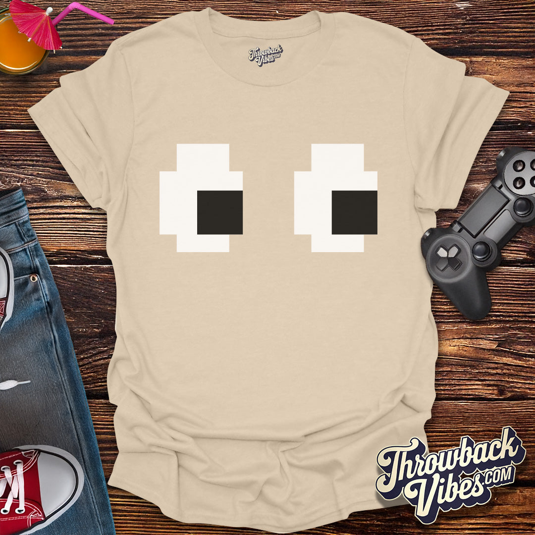 80s 8-Bit Pixel Eyes Gamer Style T-Shirt - Throwbackvibes
