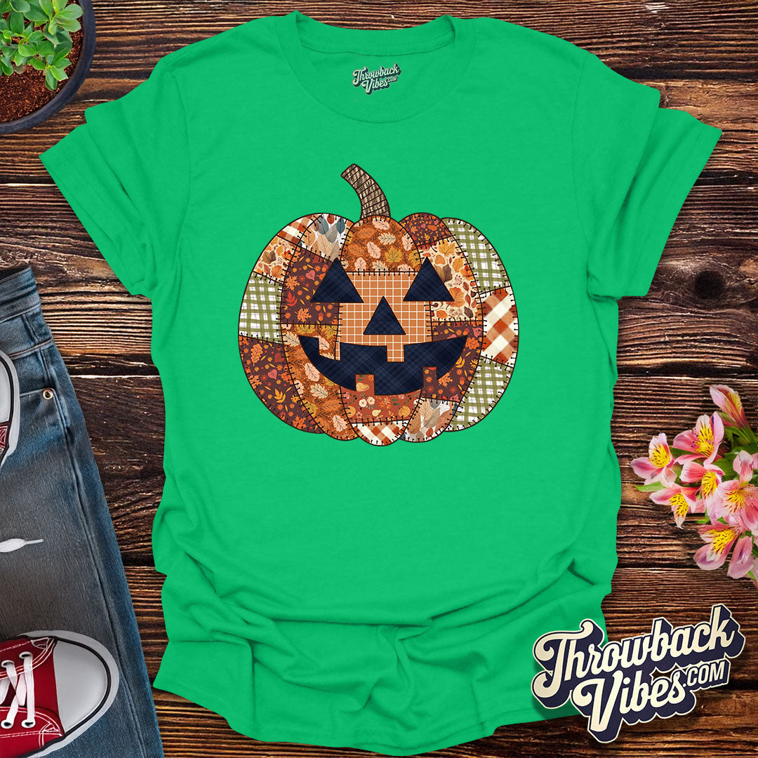 Patchwork Pumpkin – Retro Fall T-Shirt