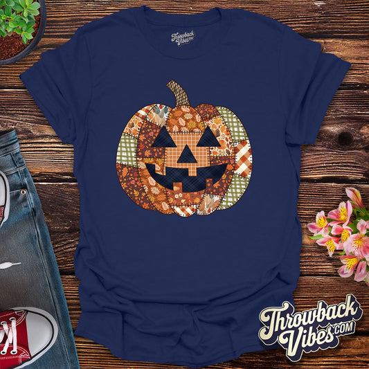 Patchwork Pumpkin – Retro Fall T-Shirt