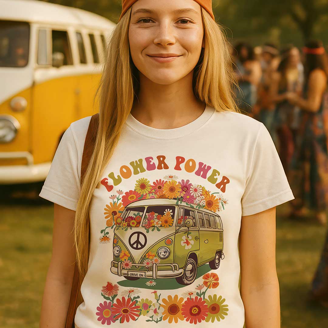 Flower Power – Retro Hippie Van T-Shirt